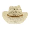 Boinas Boretmree Western Cowboy Hat Women Sun Cowgirl Chapéus de verão para homens Hollow Out Lady Straw Brown Beach Cap Panamá