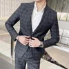 Mäns kostymer 2024 Plaid Suit 3 -stycke koreansk version Slim Business Casual formell brudgum Wedding Dress Groomsmen Blazers Jacket Pants Vest