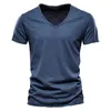 % Pure Cotton Mens T-shirt V-Neck Fashionable Design Slim Fit Pure Cotton Mens T-shirt Mens Top T-shirt Korte mouwen Heren T-shirt J240506