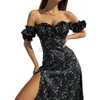 カジュアルドレスデザイナードレス2024夏の新しい女性セクシーでエレガントなファッションオフショルダーミッドレングス断片化されたフラワードレスプラスサイズのドレス