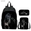 Sac à dos 3 pièces / ensemble de 3D Animal imprimé Animal Horse Womens Backpack Girls School Sac garçons Sac à écoles pour enfants Bag WX