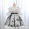 Abiti da battesimo coreano per bambini primo vestito per baby shower girl lolita principessa lussuosa abito in pizzo bianco e nero Q240507