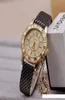 Fashion Lady Dress Diamond Watches Luxury Pendant Wristwatches Women Leather watch Crystal hours gold Wristwatch3125689