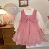 Kleidungsstücke Girls Birthday Prinzessin Kleiderkleid fester Spitze Sunddress und Langarm O-Neck T-Shirt Zwei-teilige Kinder-Kids-Partykleider 1-10 Y