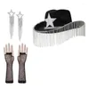 Beralar Western Cowboy Şapkası Armsleeves Gelin Duş Cowgirl Küpe Kostüm Seti Lady Nightclub Giyin Masquerades Suit
