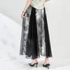 Röcke Chinesischer Stil Vintage für Frauen 2024 Sommer Elegant Modedruck Satin Patchwork Mesh Rock A-Line Damen Long