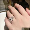 Ringar ren 925 Sterling Sier smycken för kvinnor Camellia Flower Cz Diamond Engagement Rose Ring Luxury Drop Delivery Otlcy