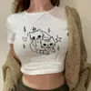 Estética Patrón de moda retro Lindo Cat de manga corta Ropa de ropa Impresión Crop Cort Tshirt Summer 240426