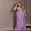 2020 Nieuwe aankomst Paarse prom -jurken sexy een schouder halslijn lange mouw 3D bloemen kanten stof stof lijfje chiffon rok formele avond g 208h