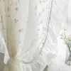 White transparent embroidered floral sheer curtains with elegant French pleated edge design linen breathable curtains 240428