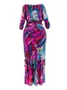 Tweede stuk jurk LW Casual Outfits Set dames bloemen afdrukken Off schouder Lange slve crop top a line maxi rok outfits twee delige set y240508nu9d