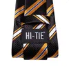 Bow Ties Hi-Tie Striped Black Orange Elegant Men Tie Jacquard Silk Necktie For Hankerchief Cufflink Wedding Business Fashion Designer