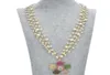 Guaiguai smycken 4 strängar vit pärlhalsband cz pave blommor pendell för kvinnor riktiga ädelstenar sten dam mode juvelery2008904