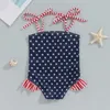 One-Pieces Little Girl 4th of July Swimsuit Star Print Striped Square Neck Tie-Up Spaghetti Strap Bathing Suit Infant Toddler Swimwear H240508