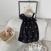 Girl's Jurken Summer One Piece Mouwess Flower Midi Dress Black Cotton Beach Clothing Girl 2023 Modieuze en elegante vrouwen 2-8 jaarl2405