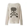 Harajuku Grunge Y2K Aesthetic Retro Jumper Skeleton Printed Hollow Knitted Sweater Autumn Full Set Handle 240426