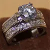 Clusterringen 2 pc's/set mode verzilverde ronde Cut Clear CZ Crystal Rhinestones Wedding Bridal Ring Set Sieraden #257049