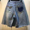 Jeans femininos 2024 Minchas de verão Rhinestones Flower Ladies Denim Shorts Mulheres da cintura alta da cintura alta Moda elástica