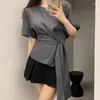 Женские блузки Superaen 2024 Korea Chic Summer Vintage Cround Щерожня для ремня сплошной рубашки с тонкой рукавом для женщин
