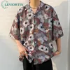 Summer Mens Thin Print Short Sleeve Versatile Vintage Men Streetwear Oversized Shirts Hip Hop Graphic Shirt Harajuku Loose Tops 240430