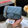 Sac à main à volet Mini Chain Hands Sac à main Ajustement Sac à bandoulière Denim Luxury Love Heart Bleu Bleu Toile Sangle Fashion Back Desi Agvb