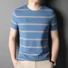 T-shirts Summer Mens Short Sleeved Cotton Striped T-Shirt Street Clothing New Herr Rund Neck Quick Torkning Daglig Löst lös topp J240506