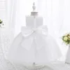 Abiti da ragazza Yuliyolei Splendido abito da sposa per bambini in raso Collana di perle lunghe ginocchiere con abbigliamento rituale con fondo pieghe