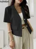 Damespakken Blazers Vonda Elegant Summer Office Damesjack Casual Loose Jacket 2024 Korte mouwen Rapel Jacket Solid Color Button Jacketl2405