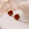 Boucles d'oreilles Natural Red Agate Women S925 Silver Heart Vintage