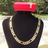 18k Solid Gold Plated AUTHENTIC FINISH 18k stamped 10mm fine Figaro Chain necklace Men's Made In Best 600mm 2424