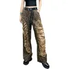 Damesjeans Lyuzhe Trendy Cool Fashionable Gepersonaliseerde Gele Leopard Print Denim Wide Leg Pants Women 2024 Zomer Vrouw ZXF423A