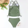 Bikinis de maillot de bain féminin Léopard Bikini Bikinis Ensembles à cordon plissé Push Up Maignement Two Piece Sexy Women Bathing Bathing Bathing