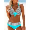 Women's Swimwear Bikini Two Piece Swimsuit Colorful Wave Print Tie Bow Tank Top Holiday Fashion Beach Wear S-6XL