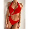 Dames badmode 2024 One Piece zwempak sexy vrouwen ring verbonden Monokini Halter Beach Cut Out Out Summer Bathing Suits