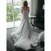 Hochzeitskleider reine neueste Schulter Meerjungfrau von Nackenspitzen Applikationen Tüll Sweep Zug Brautkleider mit Knöpfen Rücken
