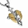 Guldfärg Angel Wing Men Pendant Halsband Punk Crucifix rostfritt stål Titanhalsband smycken5111414