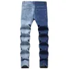 Męskie dżinsy męskie Kapok wydrukowane niebieskie dżinsy ciemne i ligh kontrast kolor patchwork swobodny dżins