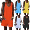 Combinaisons de sauts pour femmes Rompers Summer Lady Color Colon Cotton Linon Souchonté Sans combinaison Shorts D240507