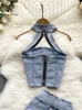 Abito da due pezzi Skeniny Strtwear Suit sexy in denim 2023 Zipper Halter Mini Top+cintura Slim Shor Shor Short Fashion Women Vintage Due pezzi Suit Y240508