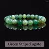 Stand Natural Green Stripes Agates Beads Bracelet Femmes Hommes Polonais Polonais Round Générerie de pierre Bijoux de guérison