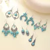 Charm Ethnic style earrings with turquoise hollow pattern Chinese style bohemian earrings