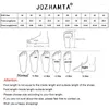 カジュアルシューズJozhamtaサイズ34-40女性剣闘士フラットサンダルリアルレザー織りTストラップ厚い低いかかと夏のヴィンテージオフィスドレス