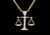 Iced out Zircon Balance Libra Scale Pingente Silver Gold Copper Material Mens Hip Hop Hop Chain5654173