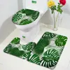 Hojas tropicales Juego de alfombrilla Monstera de palma verde Monstera Alfombra negra Decoración del baño Decoración del baño sin deslizamiento Cubierta de tapa del inodoro Ushaped 240508