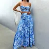 Elegant Print Suspender Tube Top Jirt Set Womens Sexy Sex Souples Long Robe Two-Piece Set Lady Fashion Dating Sweet Suit 240428