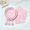 Engångsgräs daisy tema födelsedagsfest dekoration rosa engångsskrivbord mjukvaran kartong baby shower q240507