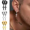 Stift 2 Stücke Edelstahl Herren Cross Star Punk Anhänger Ohrringe Gothic Womens Perforated Schmuck Q240507