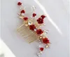 Jonnafe Red Rose Floral Headpiece For Women Prom Rhinestone Bridal Comb Accessories Handmade Wedding Hair Jewelry8640027
