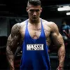 Herrtankstoppar muskel killar märke tunna remmar stringer mens gym tank tops män väst bomullsträning underskott kroppsbyggande kläder t240508