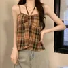 Damestanks Koreaanse kawaii y2k vintage tanktop Vest zomer plaid camisole dames mouwloze low cut open back tie -up going out crop tops